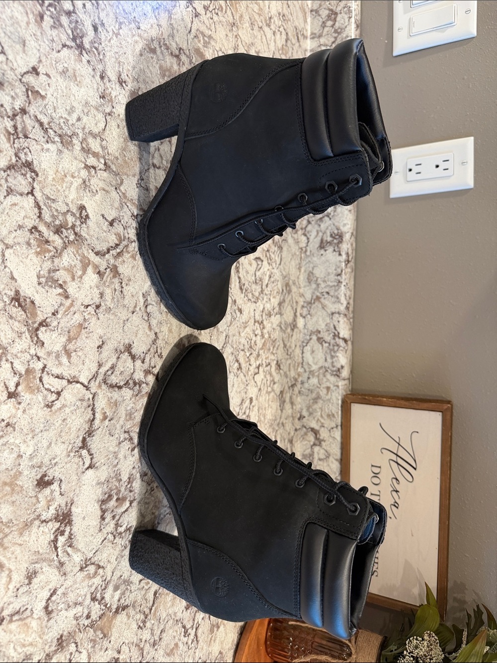 Timberland Black Lace-Up Heeled Ankle Boots